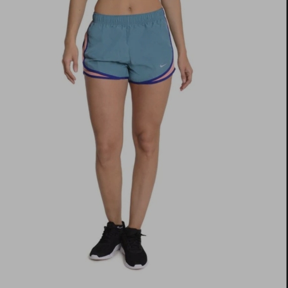 NIKE Running Gym Shorts, Size Medium, Teal & Orange with Navy Trim - Picture 3 of 10